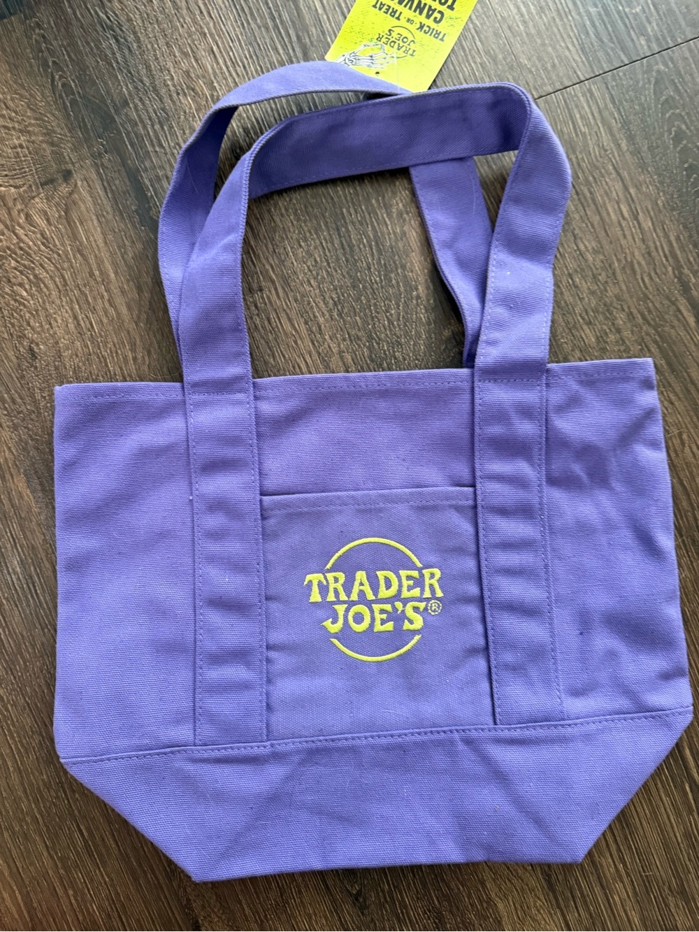 Trader Joe's Purple Canvas mini Tote with green Logo
